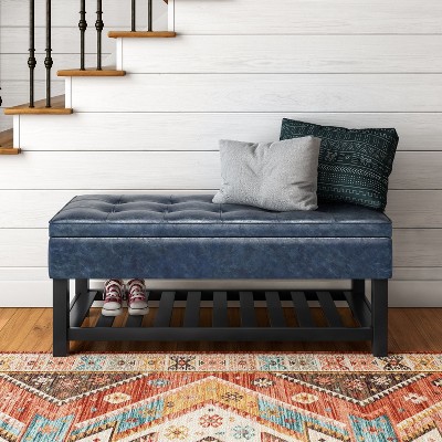 NicBex Faux Leather Storage Ottoman Bench,Upholstered Storage Ottoman with Open Slat Bottom Shelf,Modern Storage Bench for Living Room,Bedroom