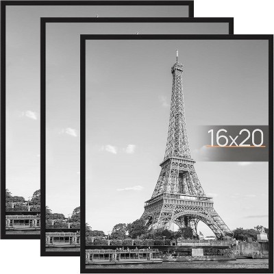 Attop 16x20 Picture Frame Black 3 Pack, Scratch-Proof Poster Frames 16 x 20 for Photo Gallery - Slide-In Strips