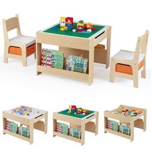 Tangkula 4 in 1 Kids Table & Chair Set w/Reversible Graffiti & Building Blocks Tabletop - 1 of 4