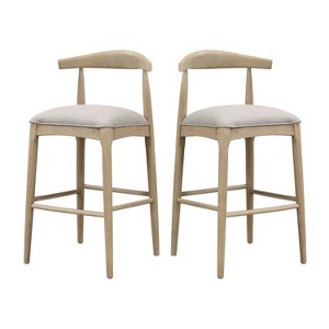 PAGED Wooden Bar Stools, 26.5" Seat Height Counter Stools with Ergonomic Footrest, Upholstered Dining Chairs for Kitchen Island, Set of 2 - 1 of 4