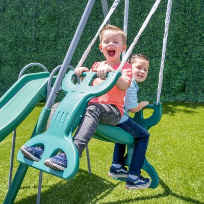 Rochester Green Metal Swing Set with Slide and Glider