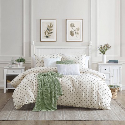 Ivory Floral Cotton Full/Queen Comforter and Sham Set