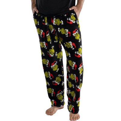 Dr. Seuss Men's The Grinch Sneaky Face Fleece Plush Pajama Pants : Target