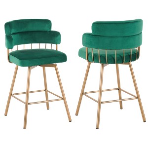 TiramisuBest 26" Bar Stools Set of 2, 180° Swivel Upholstered Barstools with Backs and Metal Legs, Bar Stools for Kitchen Island, Cafe - 1 of 4