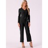 Allegra K Women's V Neck Jumpsuit Long Sleeve Tie Waist Wide Leg Long Pants Elegant Knit Jumpsuits - 3 of 4