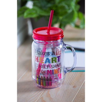 Evergreen Big Heart, Double Wall Mason Jar w/straw, 20 oz.