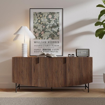 SAINTCY 58" Mid-Century Modern TV Stand for 50-65 Inch TVs - Vintage Black Entertainment Center with 3 Adjustable Shelves Living Room & Bedroom