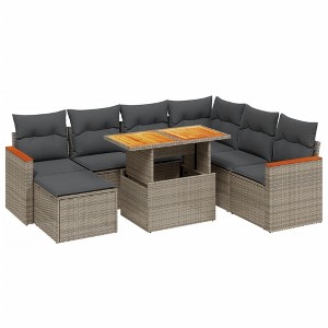 vidaXL 8 Piece Patio Sofa Set with Cushions Gray Poly Rattan - 1 of 4