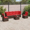 vidaXL 7 Piece Patio Sofa Set with Cushions Brown and Red Poly Rattan - With Table - 2 of 4
