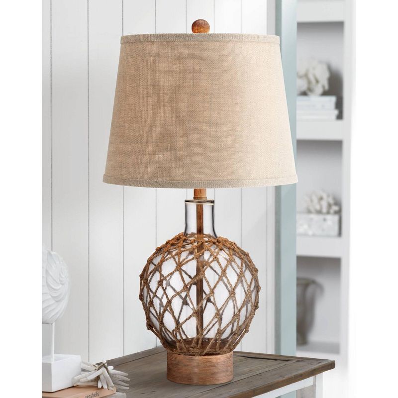 360 Lighting Modern Coastal Table Lamp 27" Tall Clear Glass Rope Net Burlap Fabric Drum Shade for Bedroom Living Room House Bedside Nightstand Office, 2 of 9