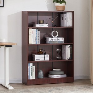 FURNIinspire Decorative Bookshelf 4 Shelf Office Bookcase, Modern Wood Bookshelf, Floor Standing Storage Shelves, Brown, 11.6"*33"*48" - 1 of 4