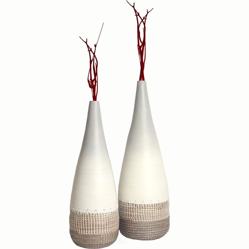 Uniquewise Handwoven Bamboo & Seagrass Floor Vase: Eco-Friendly Home Décor Accent for Entryway, Living Room, Dining Room, Hallway, Bedroom, Set of 2, 1 of 9