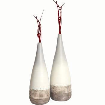 Uniquewise Handwoven Bamboo & Seagrass Floor Vase: Eco-Friendly Home Décor Accent for Entryway, Living Room, Dining Room, Hallway, Bedroom, Set of 2