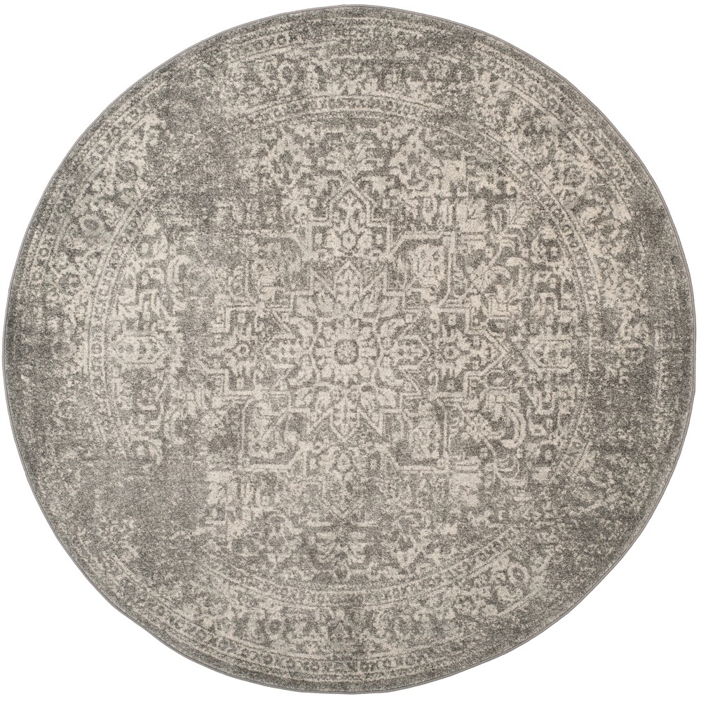 9'x9' Round Hestia Burst Loomed Area Rug Silver/Ivory Round - Safavieh