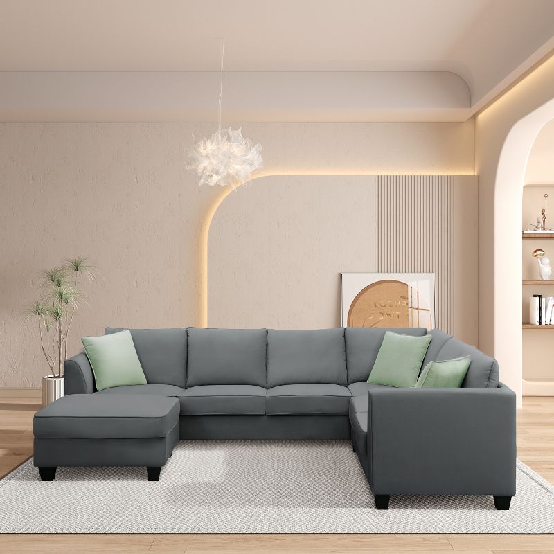Modular Sectional Sofa 7 Seats with Ottoman L Shape Fabric Sofa Corner Couch Set with 3 Pillows-ModernLuxe, 2 of 12