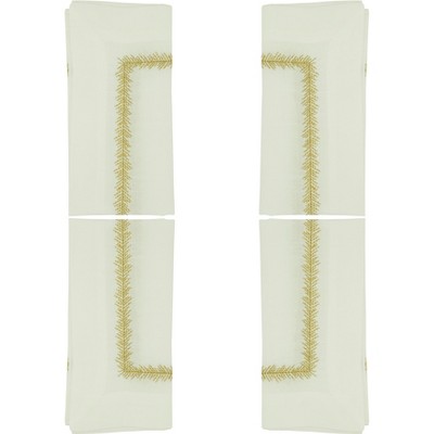 Gold Embroidered Border Polyester Square Napkins, Set of 4