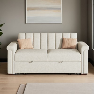 Soft Cushion Convertible Sofa Pull Bed for Two People to Sit On, 2-Seater Upholstery Couch for Living Room - Leovsnove