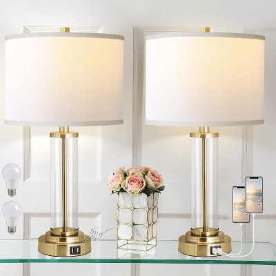 ROTTOGOON 22 inches Set of 2 Table Lamps, Modern Bedside Lamp with Touch Control, 3-Way Dimmable, USB Ports, Fabric Cream Shade, LED Bulbs Included