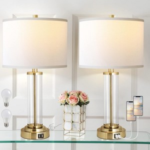 ROTTOGOON 22 inches Set of 2 Table Lamps, Modern Bedside Lamp with Touch Control, 3-Way Dimmable, USB Ports, Fabric Cream Shade, LED Bulbs Included - 1 of 4