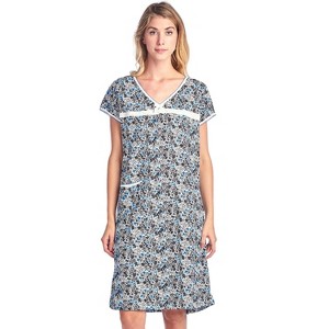 Casual Nights Women's Cotton Short Sleeve Sleep Dress, Nightshirt, Nightgown - 1 of 4