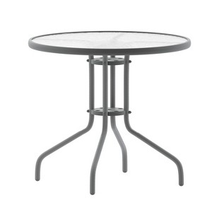 Flash Furniture Bellamy 31.5'' Silver Round Tempered Glass Metal Table - 1 of 4