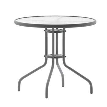 Flash Furniture Bellamy 31.5'' Silver Round Tempered Glass Metal Table