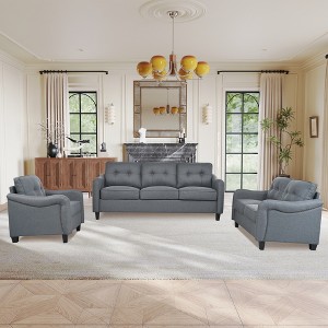 GDFStudio McLarnan Contemporary 3 Piece Fabric Tufted  Sofa Set - 1 of 4