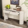 Entryway Table with Fluted Design, Modern Console Table with Oval Top & 2 Storage Drawers, Elegant Sofa Table for Entryway & Living Room - 3 of 4
