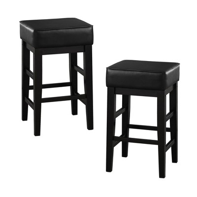 24 Inch Counter Height Wooden Bar Stool, Black Leather Top Bar Stools