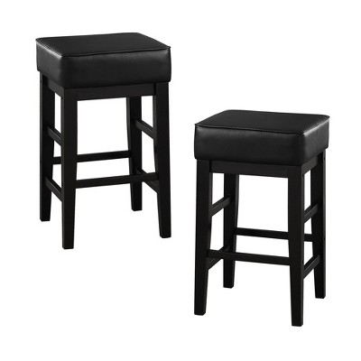 Lexicon 24-Inch Counter Height Wooden Bar Stool with Solid Wood Legs and Faux Leather Seat Kitchen Barstool Dinning Chair, Black