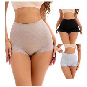 INSPIRE CHIC 3 Packs Women's Lace Mesh Light and Breathable Tummy Control Briefs High Waist Control Panties - 1 of 4