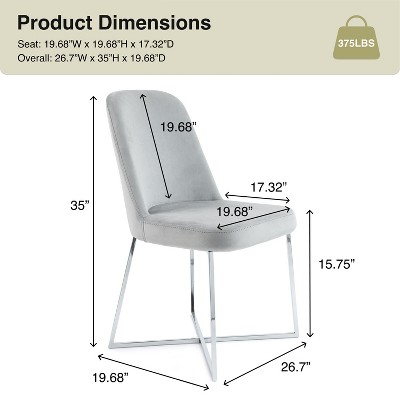 Light Gray Velvet Upholstered Accent Chairs with Silver Metal Legs, Set of 2