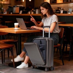 14"/20" 2 Pcs/Set ABS Spinner Wheel Luggage, Front Opening, Combination Lock, Cosmetic Case, Black -- Frevyn - 1 of 4