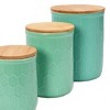 Storied Home Farmhouse Stoneware Canisters with Honeycomb Design and Bamboo Lids, Mint Green and Natural, Set of 3 Sizes - 4 of 4