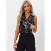 INSPIRE CHIC Women's Metallic Faux Leather Lapel Collar Zip Sleeveless Cropped Vest - 3 of 4