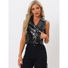 INSPIRE CHIC Women's Metallic Faux Leather Lapel Collar Zip Sleeveless Cropped Vest - image 3 of 4