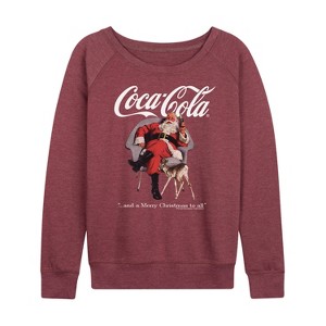 Women's - Coca-Cola - Sitting Santa Lightweight French Terry Wide Neck Long Sleeve Graphic Shirt - 1 of 4
