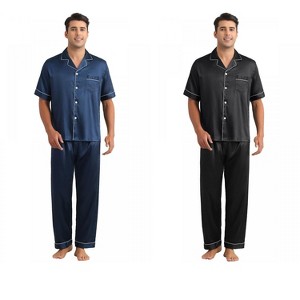 INSPIRE CHIC Men's 2 Pack Satin Pajamas Sets Classic Short Sleeve Sleepwear - 1 of 4