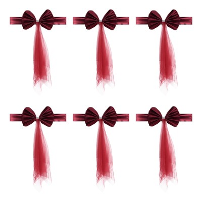 Unique Bargains Mesh Yarn Floating Chair Bands Decoration Stretch Satin Chair Sashes Bows