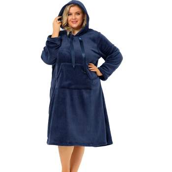 Agnes Orinda Women's Plus Size Flannel Hoodie Pocket Midi Nightgowns