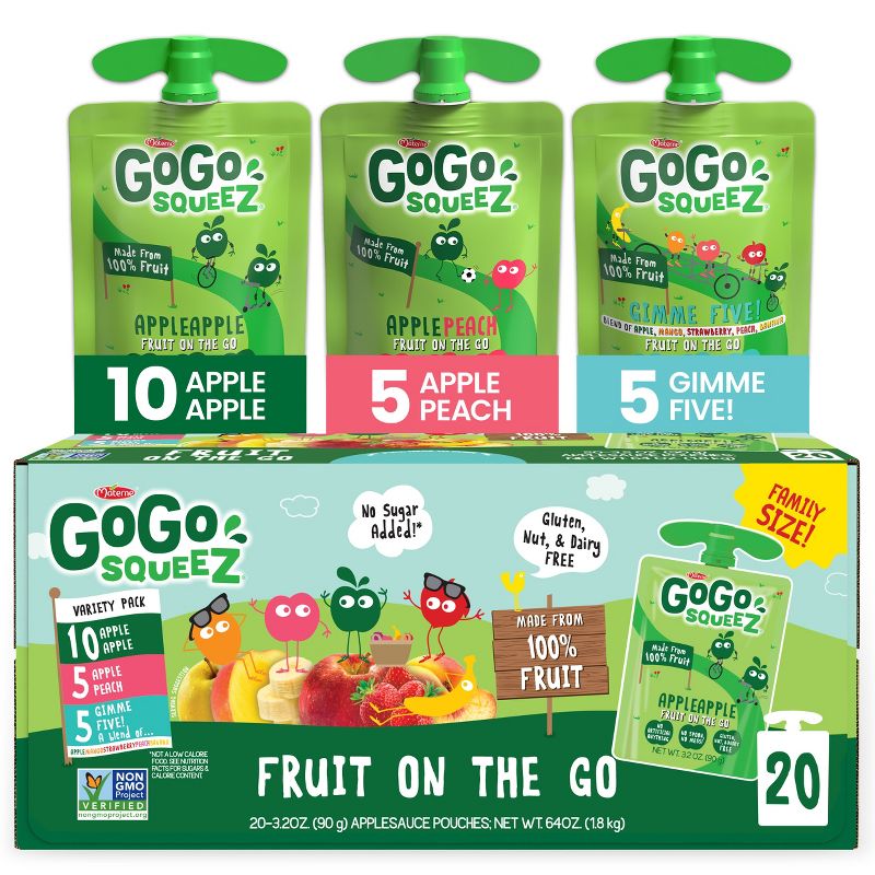 GoGo squeeZ Applesauce, Variety Apple/Peach/GIMME 5 - 3.2oz/20ct, 1 of 11