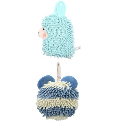 REGALWOVEN Chenille Fuzzy Ball Bathroom Alpaca Fuzzy Soft Absorbent Hanging Towels 7" x 7"/7" x 11" 2 Pcs