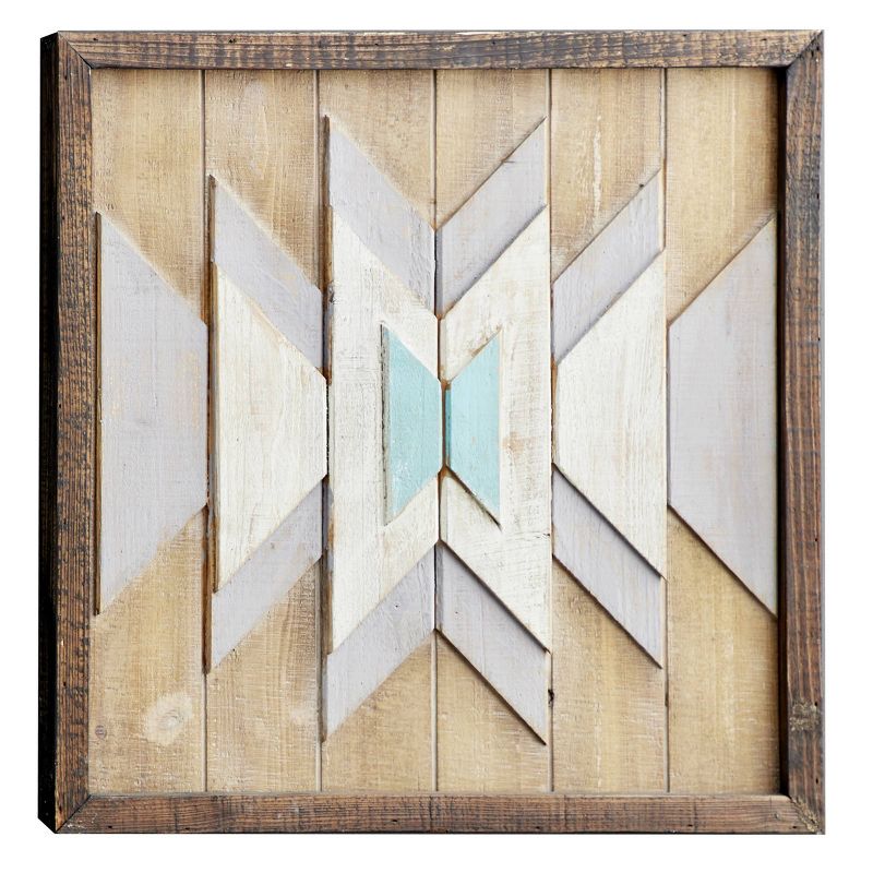 Wood Geometric Square Handmade Southwestern Wall Decor Brown - Olivia &#38; May, 1 of 11