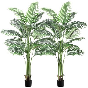 Whizmax Artificial Palm Tree,Fake Faux Tropical Palm Silk Plant with 15 Trunks Paradise Palm Floor House Plant in Pot for Home Office Garden - 1 of 4