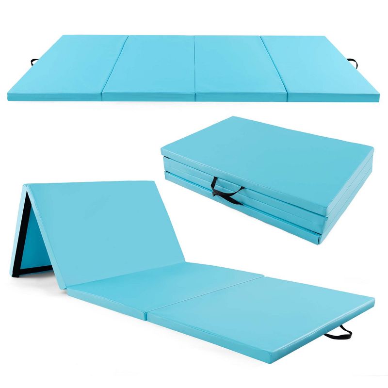 Costway 10' x 4' x 2" 4-Panel Folding Exercise Mat with Carrying Handles for Gym Yoga Black/Blue/Navy/Colorful/Pink&Blue/Pink/Light Pink/Navy, 1 of 11