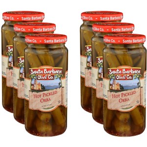 Santa Barbara Olive Co. Hot Pickled Okra - Case of 6 - 16 oz - 1 of 2