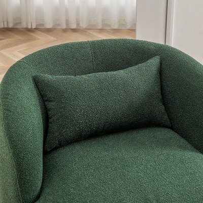 Green Boucle Upholstered Swivel Barrel Accent Chair with Wood Frame