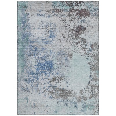 HomeRoots 10' X 14' Turquoise Denim Blue And Gray Abstract Washable Indoor Outdoor Area Rug