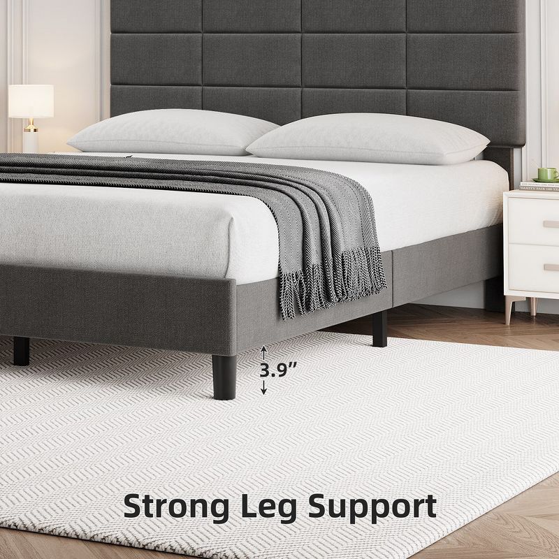 Trinity Bed Frame Upholstered Platform with Headboard and Strong Wooden Slats,Non-Slip and Noise-Free,No Box Spring Needed, Easy Assembly, Gray, 4 of 10