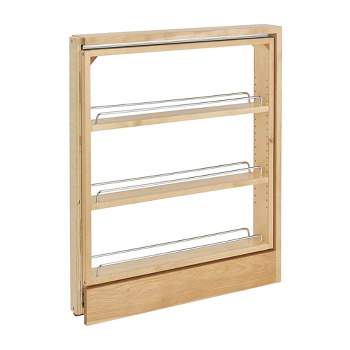 Rev-A-Shelf 3" Pull Out Shelf Organizer for Between Base Kitchen Cabinets, Adjustable Filler Spice Rack Seasoning Storage Holder, Wood, 438-BC-3C